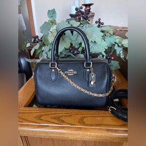 Coach Black Pebbled Leather Rowan Satchel with Gold Hardware